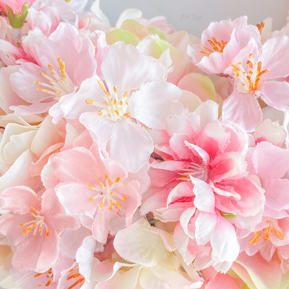 【再販】サイズ変更可！《直径33cm》3種の桜の華やかなリース 5枚目の画像