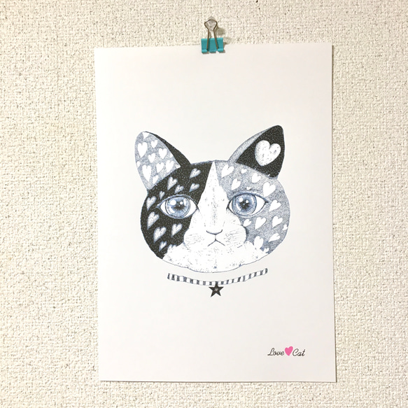 Love♡cat 猫さんとハート3　アートポスター　イラスト　Ａ4/B4/Ａ3サイズ 2枚目の画像