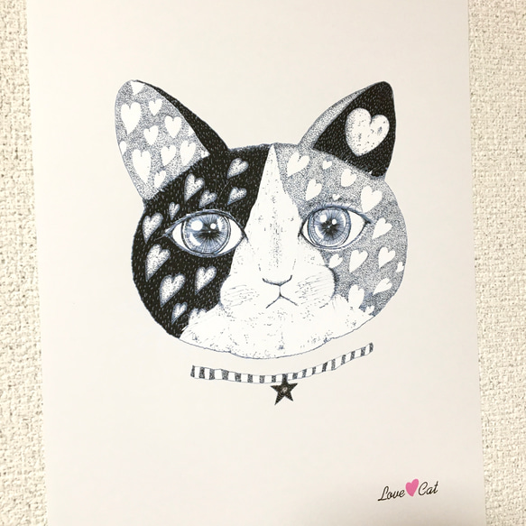 Love♡cat 猫さんとハート3　アートポスター　イラスト　Ａ4/B4/Ａ3サイズ 5枚目の画像