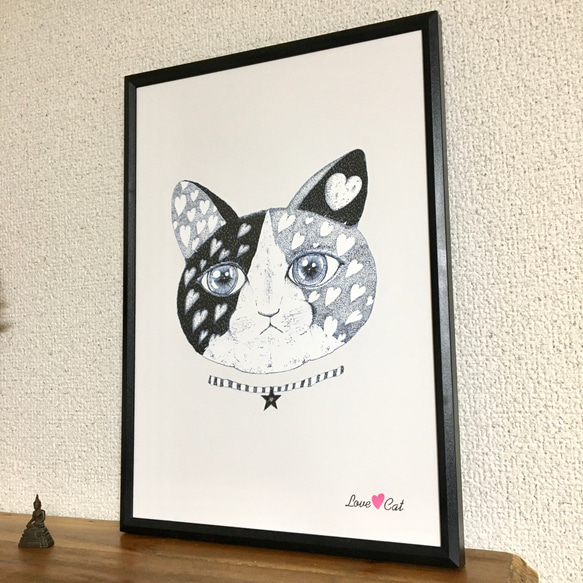 Love♡cat 猫さんとハート3　アートポスター　イラスト　Ａ4/B4/Ａ3サイズ 3枚目の画像