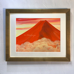 開運絵画 ＊「霊峰 赤富士」朝焼け 金冠 逆さ富士山 金運 新築祝