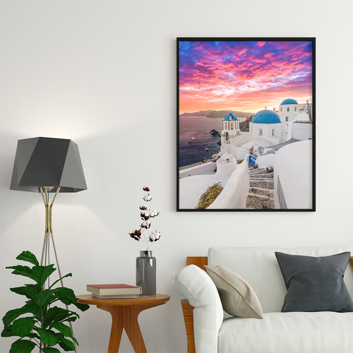 【超美品】サントリーニ島　インテリア　額入り 【サイズ】105cm x 60cm Amazon.co.jp: 絵画 ギリシャ サントリーニ島の風景インテリア 絵画