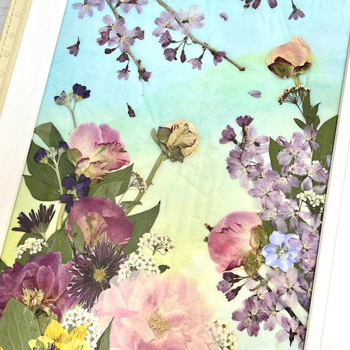 お値引き価格】押し花アート【タテ54cm×ヨコ45cm】 油絵風作品