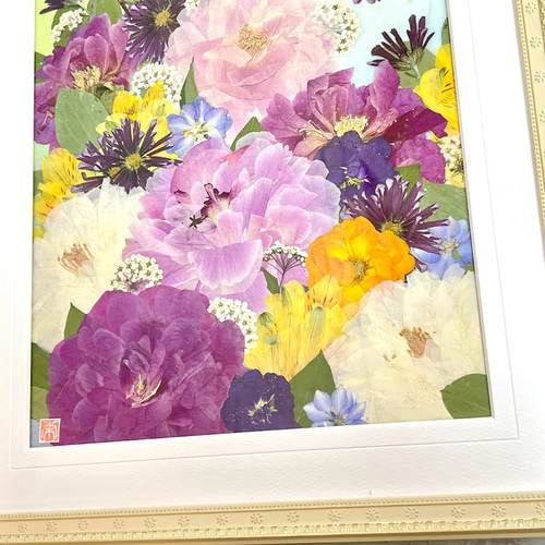 モダンなフレームの芍薬＆桜の 和風押し花アート額 その他アート