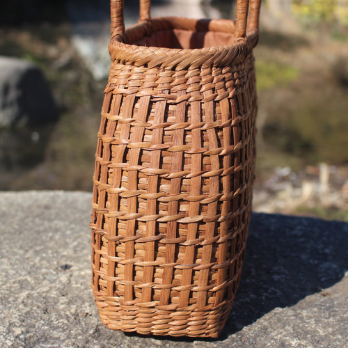 二重編み 籠 山葡萄 カゴ かご バック やまぶどう 中布と内ポケット付き