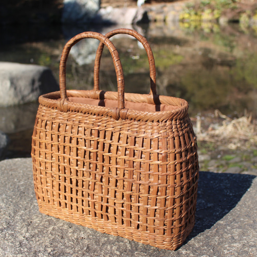 二重編み 籠 山葡萄 カゴ かごバック やまぶどう 中布と内ポケット付き