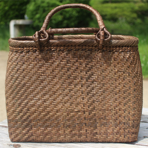 細ひご山胡桃木 蔓 バック かご 籠 巾着 網代編み 可動式持ち手