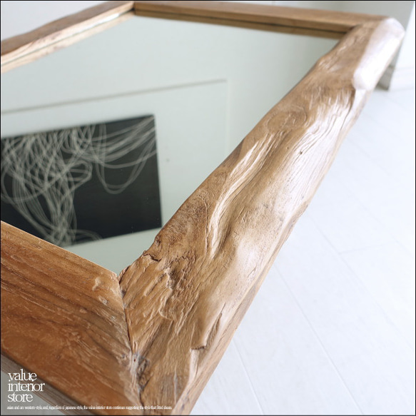 古材 鏡 オールドチークフレームミラー壁掛80N レトロ 天然木 ハンドメイド 手作り 総無垢 壁掛け 銘木 送料無料 5枚目の画像