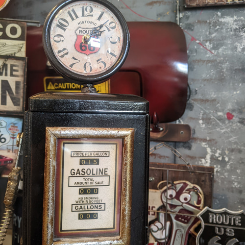 ガソリンポンプ型 クロック & マルチキャビネット ルート66（ブラック  