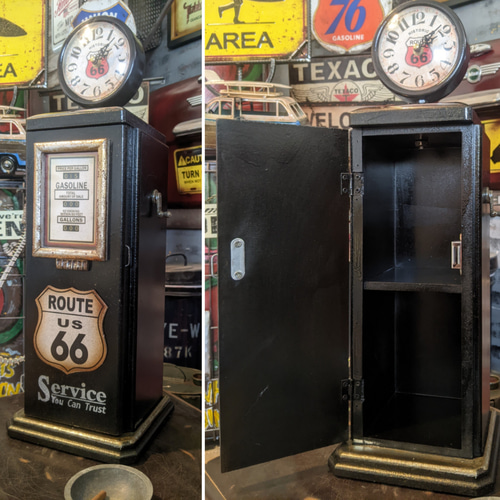 ガソリンポンプ型 クロック & マルチキャビネット ルート66（ブラック  