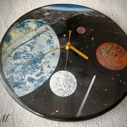 宇宙 レジン 壁掛け時計 (宇宙 / 星 / 惑星 / 地球 / スプレーアート )　A【1点もの】 5枚目の画像