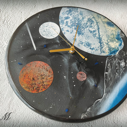 宇宙 レジン 壁掛け時計 (宇宙 / 星 / 惑星 / 地球 / スプレーアート )　A【1点もの】 4枚目の画像
