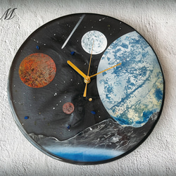 宇宙 レジン 壁掛け時計 (宇宙 / 星 / 惑星 / 地球 / スプレーアート )　A【1点もの】 2枚目の画像