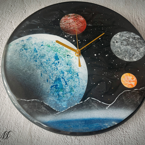 宇宙 レジン 壁掛け時計 (宇宙 / 星 / 惑星 / 地球 / スプレーアート