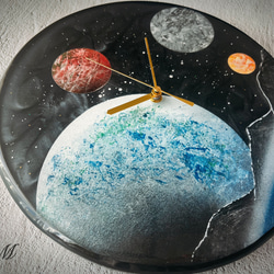 宇宙 レジン 壁掛け時計 (宇宙 / 星 / 惑星 / 地球 / スプレーアート )　B【1点もの】 4枚目の画像