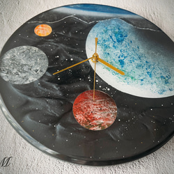 宇宙 レジン 壁掛け時計 (宇宙 / 星 / 惑星 / 地球 / スプレーアート )　B【1点もの】 5枚目の画像