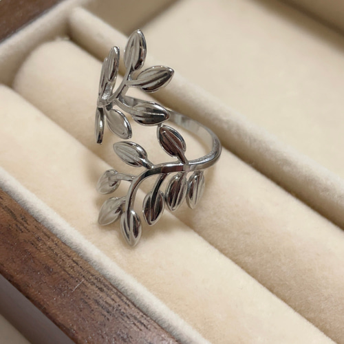 葉模様 金属製 調整可能リング