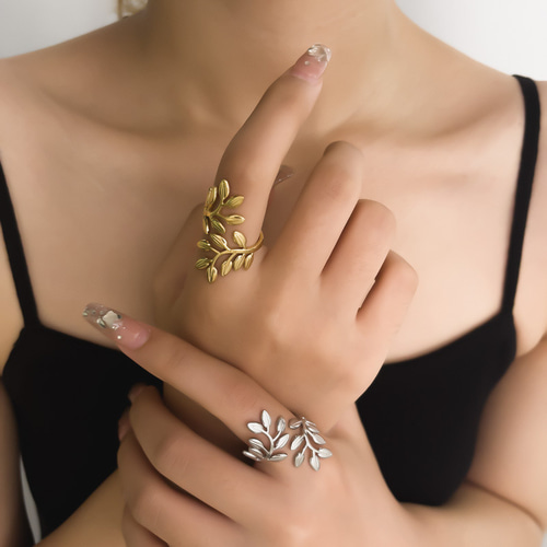 ステンレス製 シルバー ゴールド リング 繊細 葉っぱ リーフ 指輪