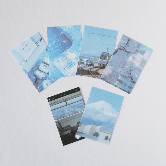 ブルーが素敵なエモ写真のフレークシール46枚入り　韓国文具　韓国雑貨　韓国文房具　手帳　コラージュ素材　ステッカー 10枚目の画像