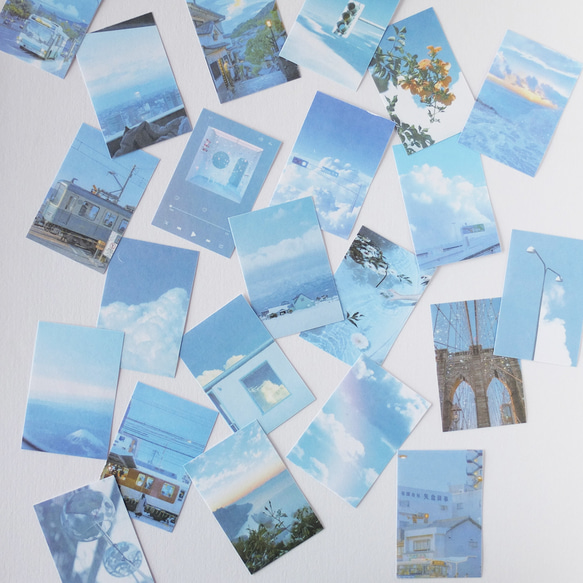 ブルーが素敵なエモ写真のフレークシール46枚入り　韓国文具　韓国雑貨　韓国文房具　手帳　コラージュ素材　ステッカー 12枚目の画像