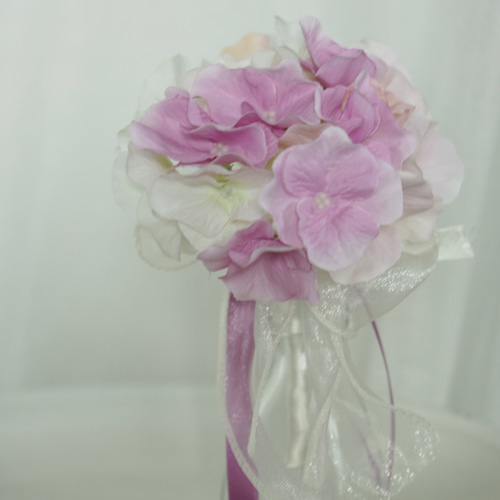 モフモフ紫陽花リースブーケ ウェディングブーケ ブートニアセット  