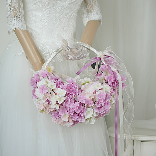 モフモフ紫陽花リースブーケ ウェディングブーケ ブートニアセット  