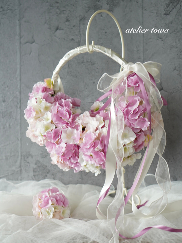 モフモフ紫陽花リースブーケ ウェディングブーケ ブートニアセット  