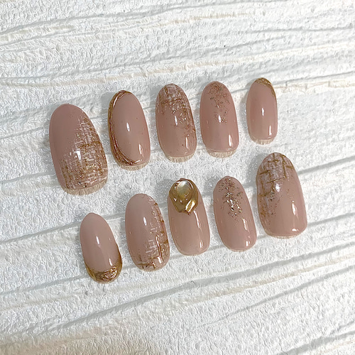 ネイルチップ＊ツイードネイル ピンクネイル 春ネイル トレンドネイル