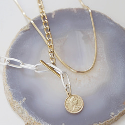 「Coin+multi-chain necklace」　コインネックレス　ボールチェーン　スネークチェーン 9枚目の画像