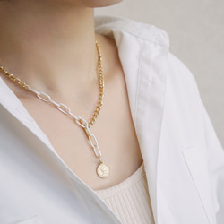 「Coin+multi-chain necklace」　コインネックレス　ボールチェーン　スネークチェーン 2枚目の画像