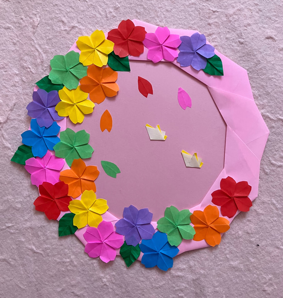 折り紙春リース＊七色サクラ リース ケロティ(只今、発送まで10
