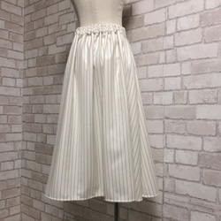 上質ウール混カルゼ ストライプ/Aラインギャザースカート(オフホワイト) 8枚目の画像