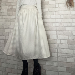 上質ウール混カルゼ ストライプ/Aラインギャザースカート(オフホワイト) 1枚目の画像