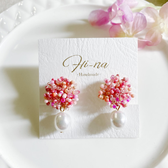 Candy ピンク ビーズフラワーピアス/イヤリング 桜色 ピアス（スタッド