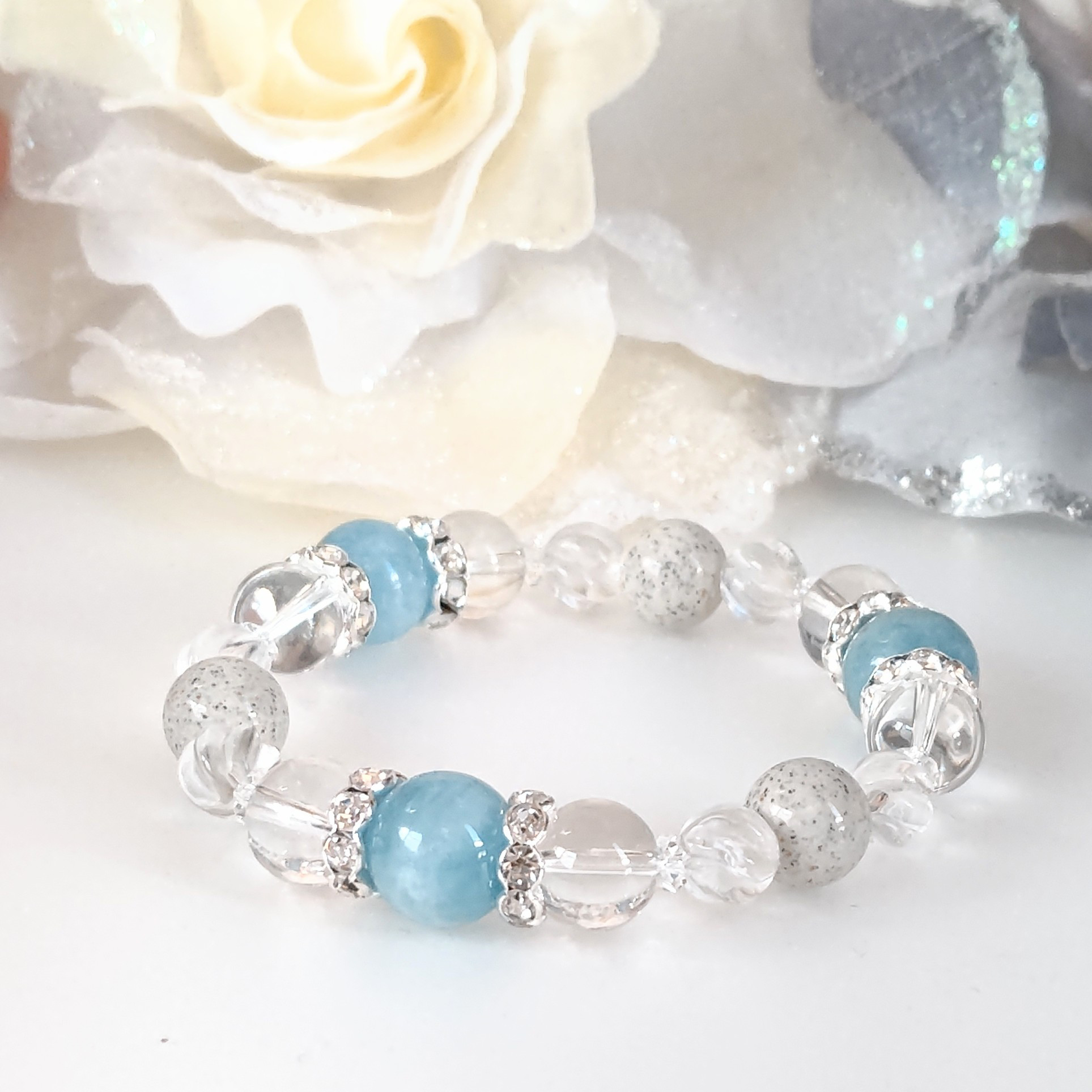 大玉 アクアマリン 12㎜  海のパワー ストレスを感じたときに♡  天然石ブレスレット 医者入らずの石 北投石