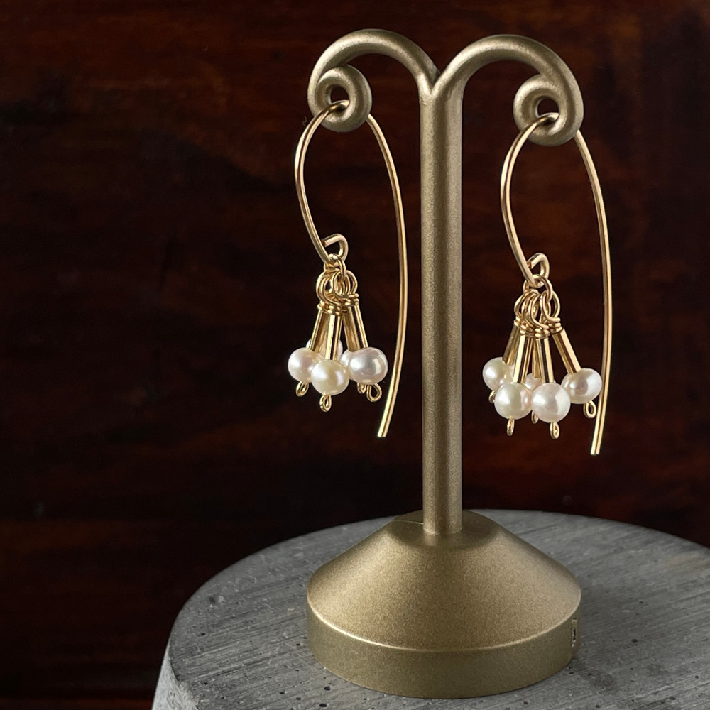 点と線 ✧ 淡水パールとバーのフリンジピアス 14kgf