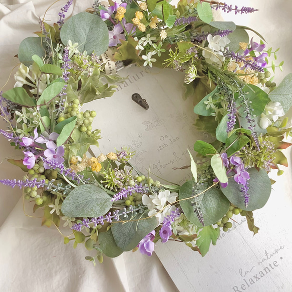 Spring botanical wreathe ♡ ラベンダー & グリーン ♡ 34cm 7枚目の画像