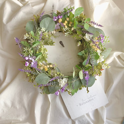 Spring botanical wreathe ♡ ラベンダー & グリーン ♡ 34cm 4枚目の画像