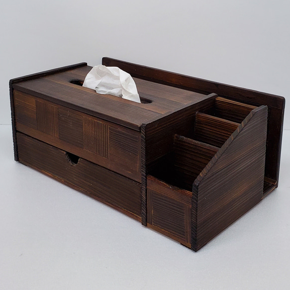 ティッシュケース リモコン ファイルスタンド 焼杉 焼板 浮造り