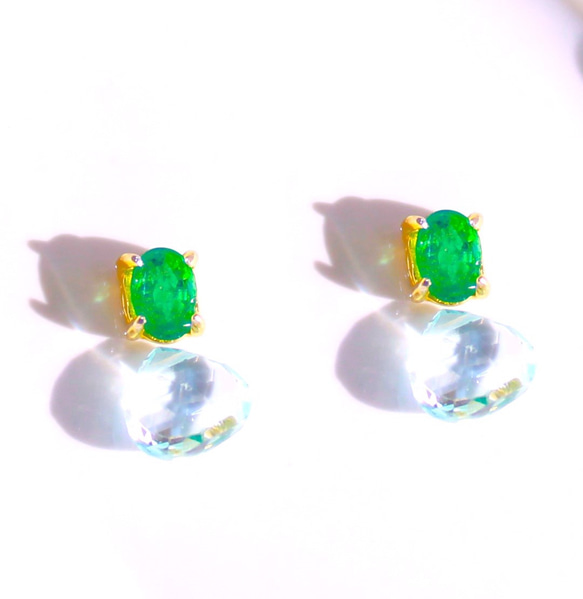 - sizuku - K18gp Emerald & Aquamarine Pierce/Ear-cuff 2枚目の画像