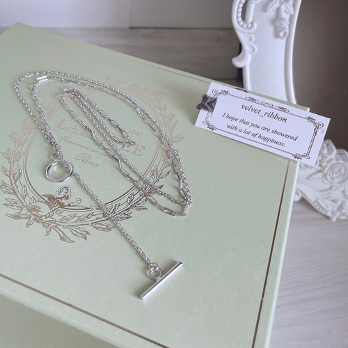 残り僅か‼ silver925 Y字 2連 ロング ネックレス ＊人気