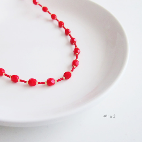 レッド ガラス ビーズ ネックレス 赤 レッド #red チェコ ネックレス