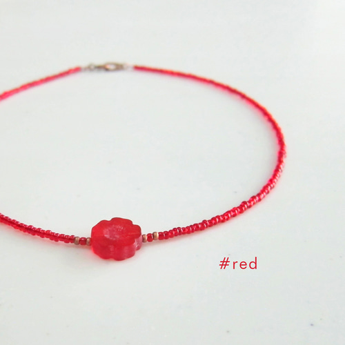 アンティーク レッド ガラスビーズ distorted ネックレス a41 Made in Japan】日本製ガラスビーズ・Retro Red (赤珠AKADAMA
