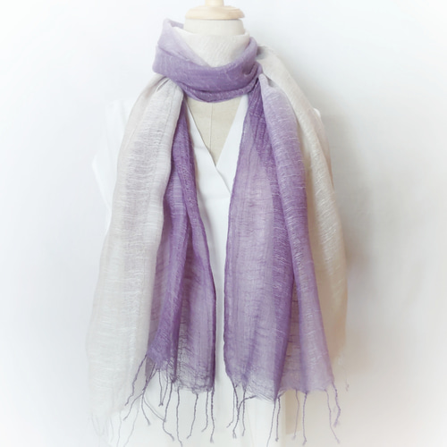 特集掲載】草木染め パープルとグレージュのストール ストール 手染め