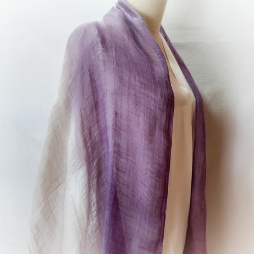 草木染手織りの薄紫色 ストール 特集掲載】草木染め パープルとグレージュのストール ストール 手染め