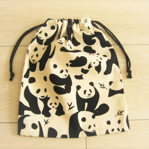 34-73◇入園入学◇25cm×20cm◇巾着袋◇パンダ◇給食袋，お道具