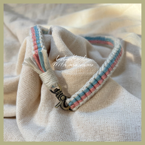 100%cotton♡首輪♡チョーカー♡ハンドメイド オールドブルー ピンク】｜ コットン100% ｜ ペットチョーカー