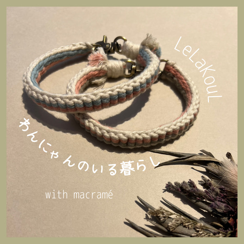 100%cotton♡首輪♡チョーカー♡ハンドメイド オールドブルー ピンク】｜ コットン100% ｜ ペットチョーカー