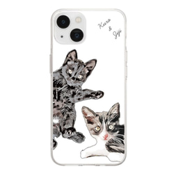 愛猫スマホケース 作れます！【オーダーメイド】iPhone用「ソフトクリア」スマホケース　うちの子 x 2匹 1枚目の画像