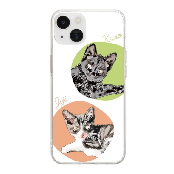 愛猫スマホケース 作れます！【オーダーメイド】iPhone用「ソフトクリア」スマホケース　うちの子 x 2匹 4枚目の画像